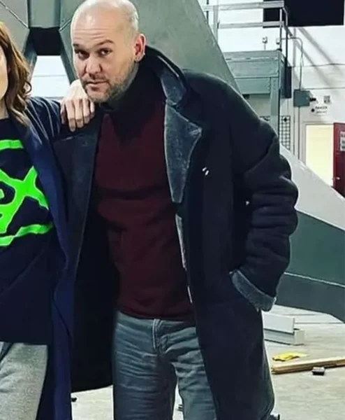 Tim Travers the Time Travelers Paradox Stimson Snead Shearling Coat.webp