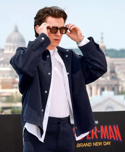 Tom Holland Spider Man New Day Rome Blue Wool Jacket