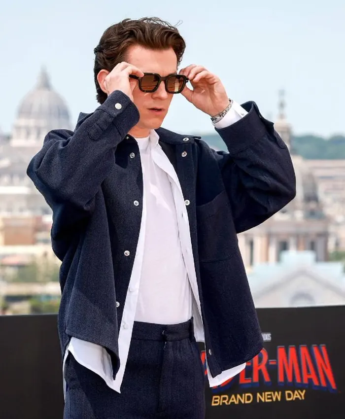 Tom Holland Spider Man New Day Rome Blue Wool Jacket