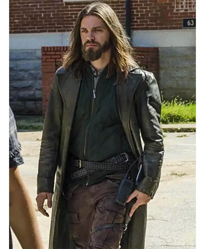Tom Payne The Walking Dead Leather Trench Coat front open.webp