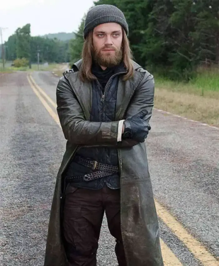 Tom Payne The Walking Dead Leather Trench Coat front.webp