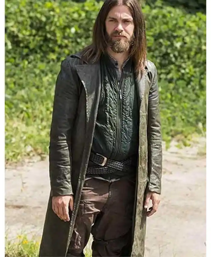 Tom Payne The Walking Dead Leather Trench Coat full front open.webp