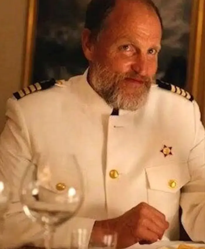 Triangle of Sadness 2022 Woody Harrelson Coat closeup.webp