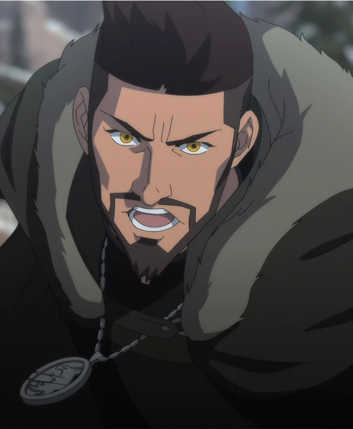 Vesemir The Witcher Nightmare of the Wolf Shearling Coat closeup.webp