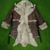 Vikings Valhalla Sam Corlett Grey Leather Fur Trench Coat front shoot.webp