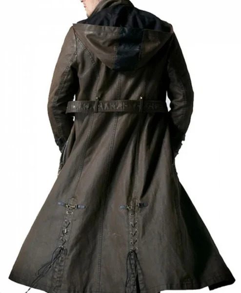 Wasteland Steampunk Brown Long Leather Trench Coat back.webp