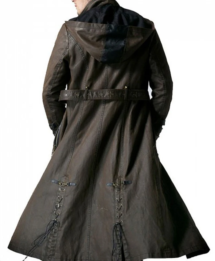 Wasteland Steampunk Brown Long Leather Trench Coat back.webp