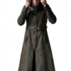 Wasteland Steampunk Brown Long Leather Trench Coat front.webp
