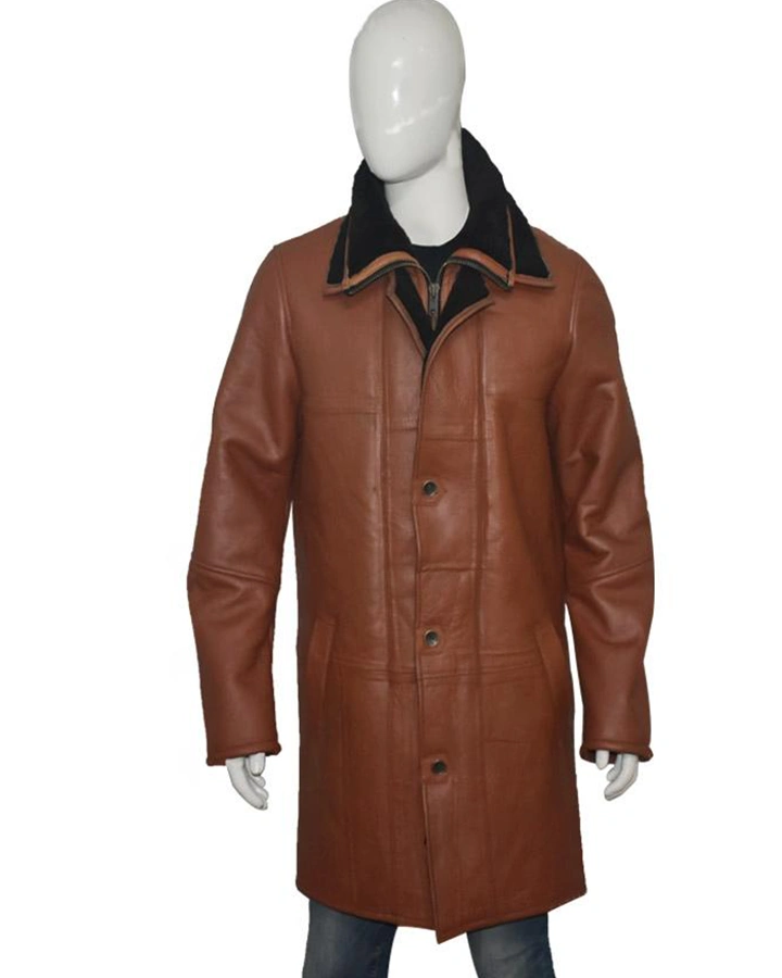 Wesley RAF SF Bomber Warm Duffle Brown Leather Coat.webp