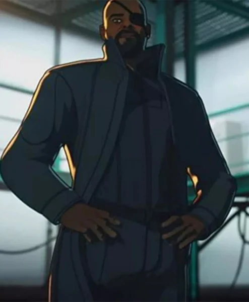 What If 2021 Nick Fury Black Trench Coat front.webp