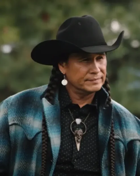 Yellowstone Moses Brings Plenty S04 Blue Wool Coat.webp