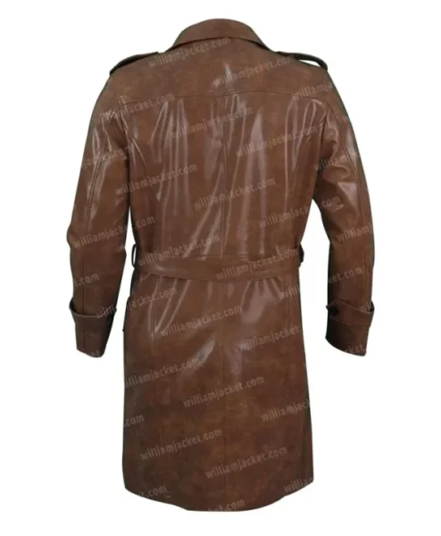 Yellowstone Origin 1883 James Brown Leather Trench Coat back.webp