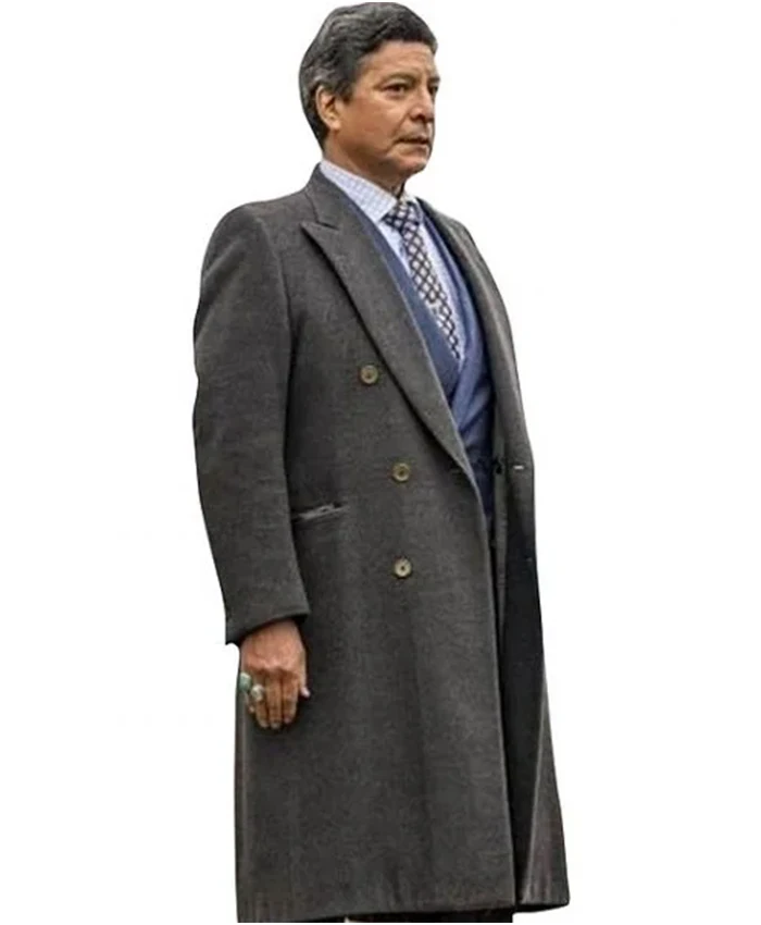 Yellowstone Thomas Rainwater Long Wool Grey Coat white bg.webp