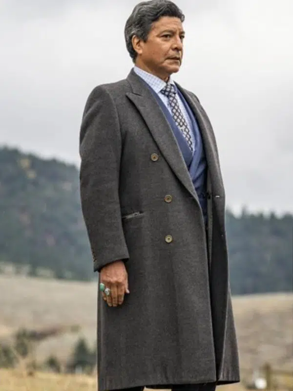 Yellowstone Thomas Rainwater Long Wool Grey Coat.webp